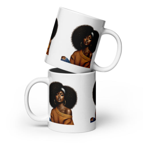 Afro Luxe Serenity ceramic mug with bold Afro-inspired print, glossy finish, wellness drinkware by Luv Me More Wellness