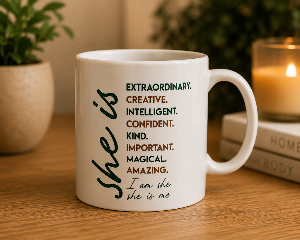 She Is Affirmation Coffee Mug | Inspirational Ceramic Mug