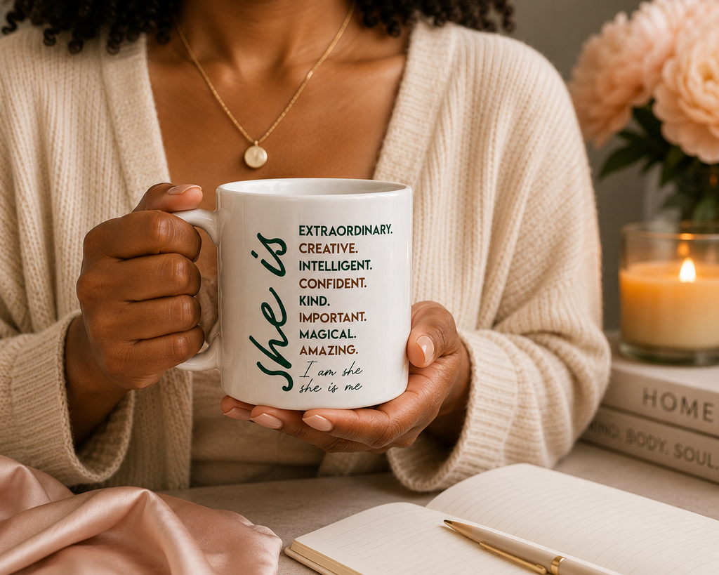 She Is Affirmation Coffee Mug | Inspirational Ceramic Mug