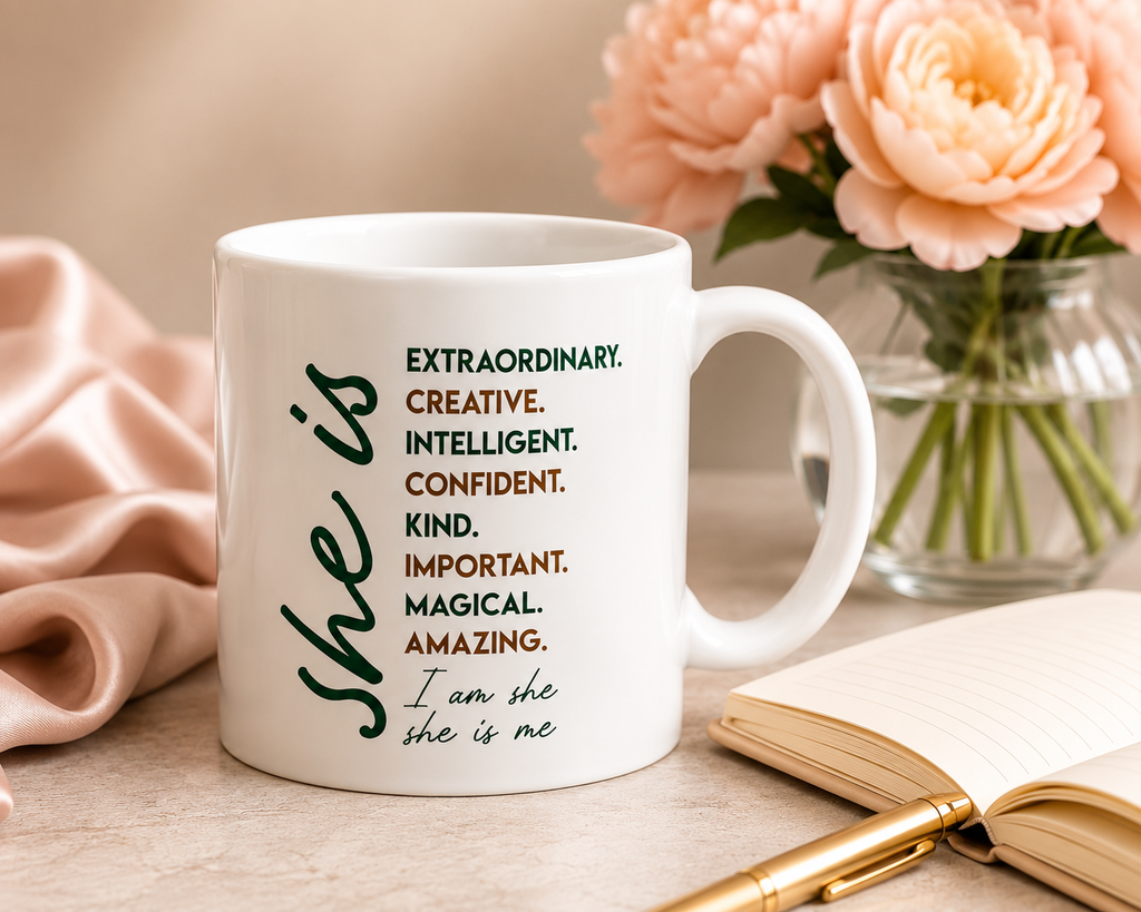 She Is Affirmation Coffee Mug | Inspirational Ceramic Mug