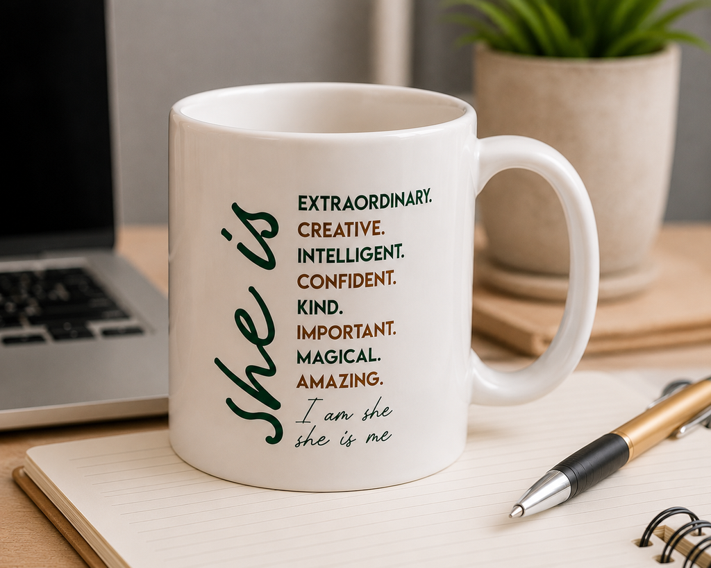 She Is Affirmation Coffee Mug | Inspirational Ceramic Mug